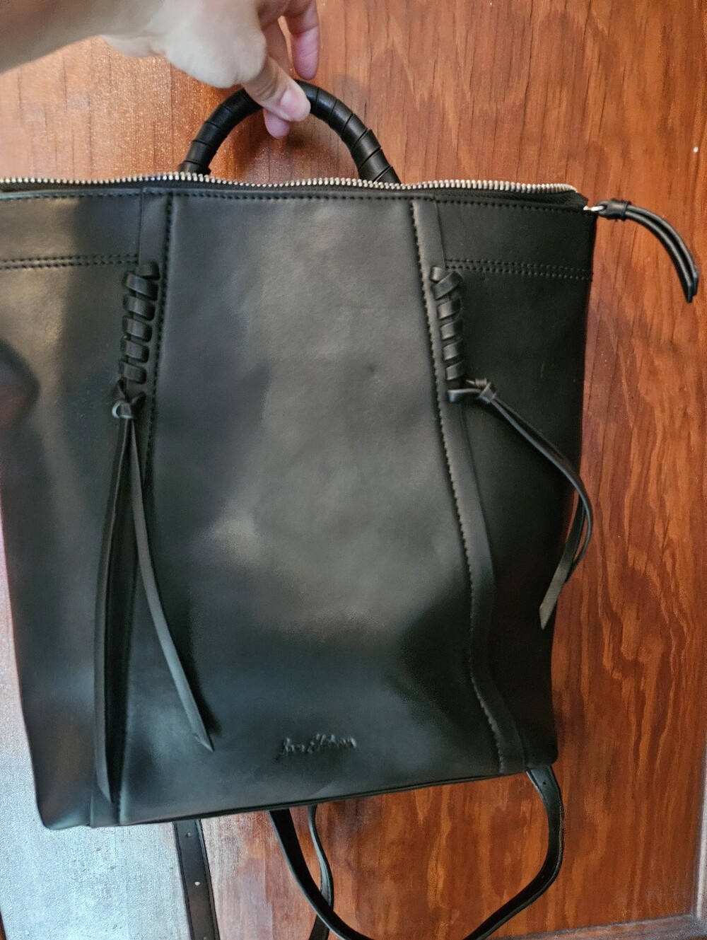 Black Leather Backpack Tote - Unbranded